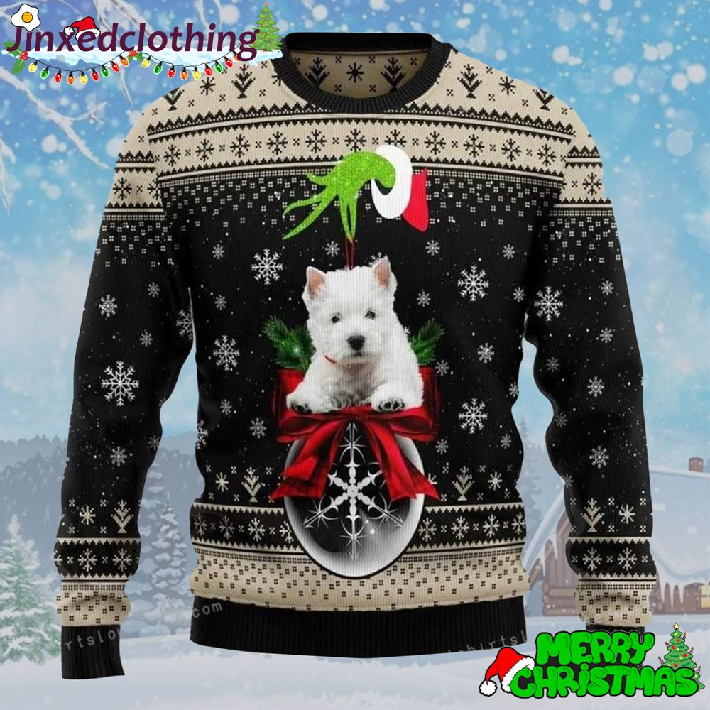 West Highland White Terrier Xmas Ball Ugly Sweater For Woman 